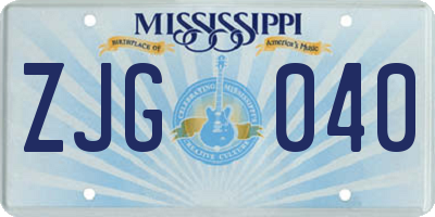 MS license plate ZJG040