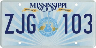 MS license plate ZJG103