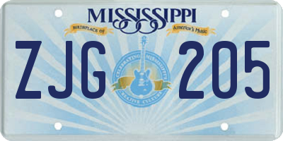 MS license plate ZJG205
