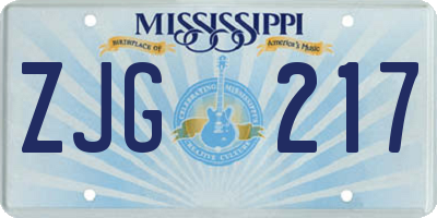 MS license plate ZJG217