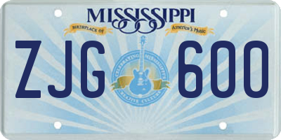 MS license plate ZJG600