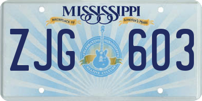 MS license plate ZJG603