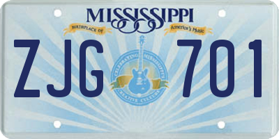 MS license plate ZJG701