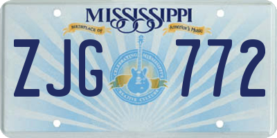 MS license plate ZJG772