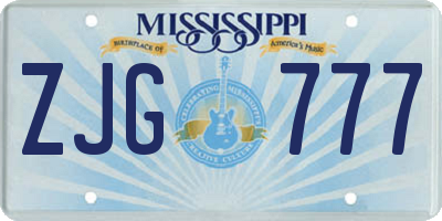 MS license plate ZJG777