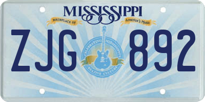 MS license plate ZJG892