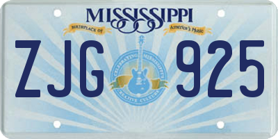 MS license plate ZJG925
