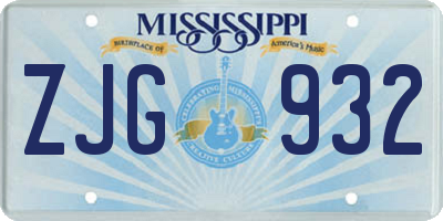 MS license plate ZJG932
