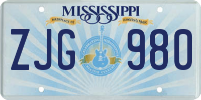 MS license plate ZJG980
