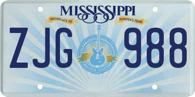 MS license plate ZJG988