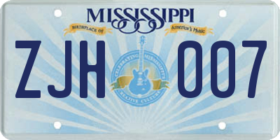 MS license plate ZJH007