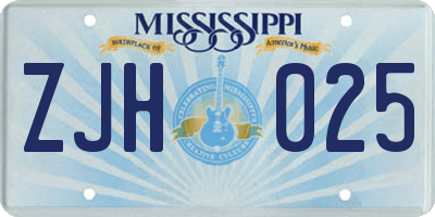 MS license plate ZJH025