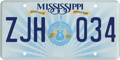 MS license plate ZJH034