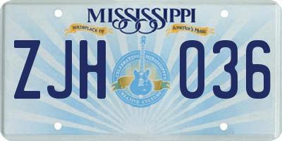 MS license plate ZJH036