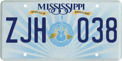 MS license plate ZJH038