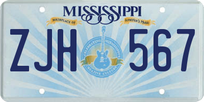 MS license plate ZJH567
