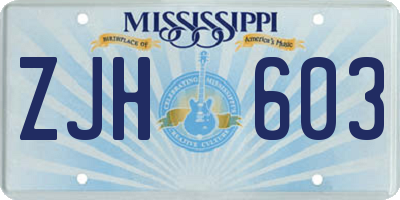 MS license plate ZJH603