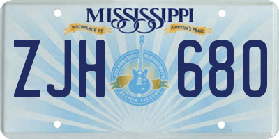 MS license plate ZJH680