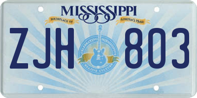 MS license plate ZJH803