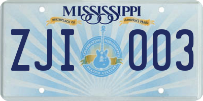 MS license plate ZJI003