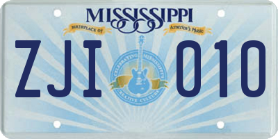 MS license plate ZJI010