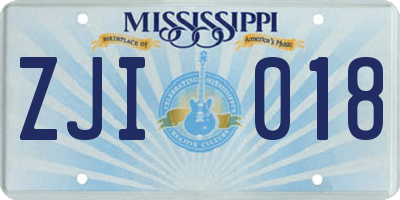 MS license plate ZJI018