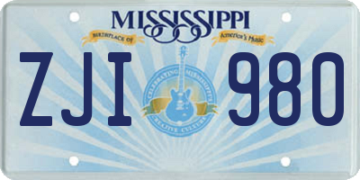 MS license plate ZJI980
