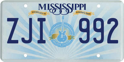 MS license plate ZJI992