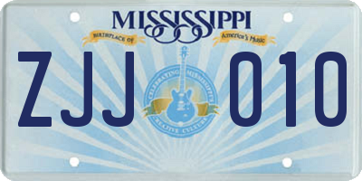 MS license plate ZJJ010