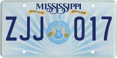 MS license plate ZJJ017