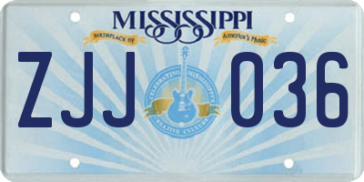 MS license plate ZJJ036