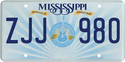 MS license plate ZJJ980