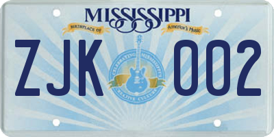 MS license plate ZJK002