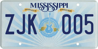 MS license plate ZJK005