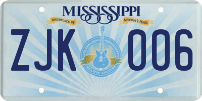 MS license plate ZJK006