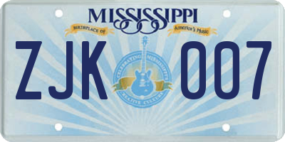 MS license plate ZJK007