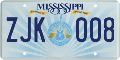 MS license plate ZJK008