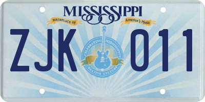 MS license plate ZJK011