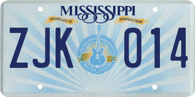 MS license plate ZJK014