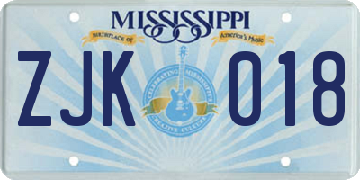 MS license plate ZJK018