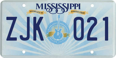 MS license plate ZJK021