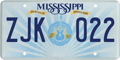 MS license plate ZJK022