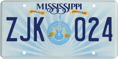 MS license plate ZJK024