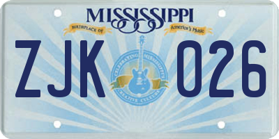 MS license plate ZJK026