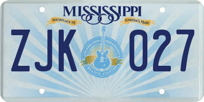 MS license plate ZJK027