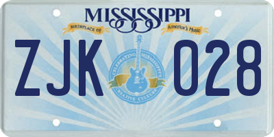 MS license plate ZJK028