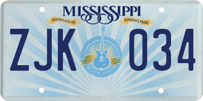MS license plate ZJK034