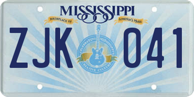 MS license plate ZJK041