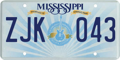 MS license plate ZJK043