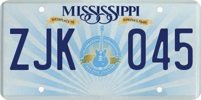 MS license plate ZJK045